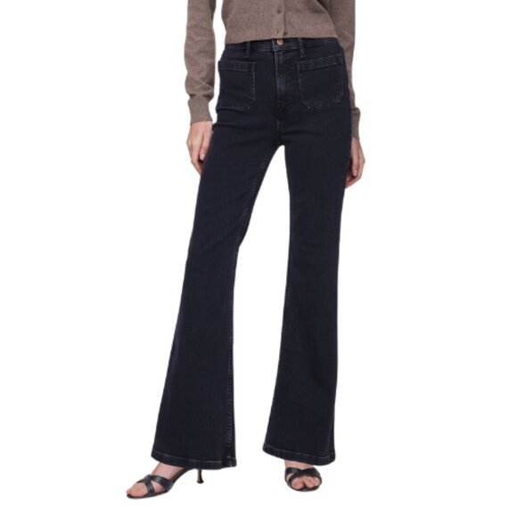 Gap Womens 28 70S Flare High Rise Jeans Black Wash Patch Pocket CN - Picture 1 of 14